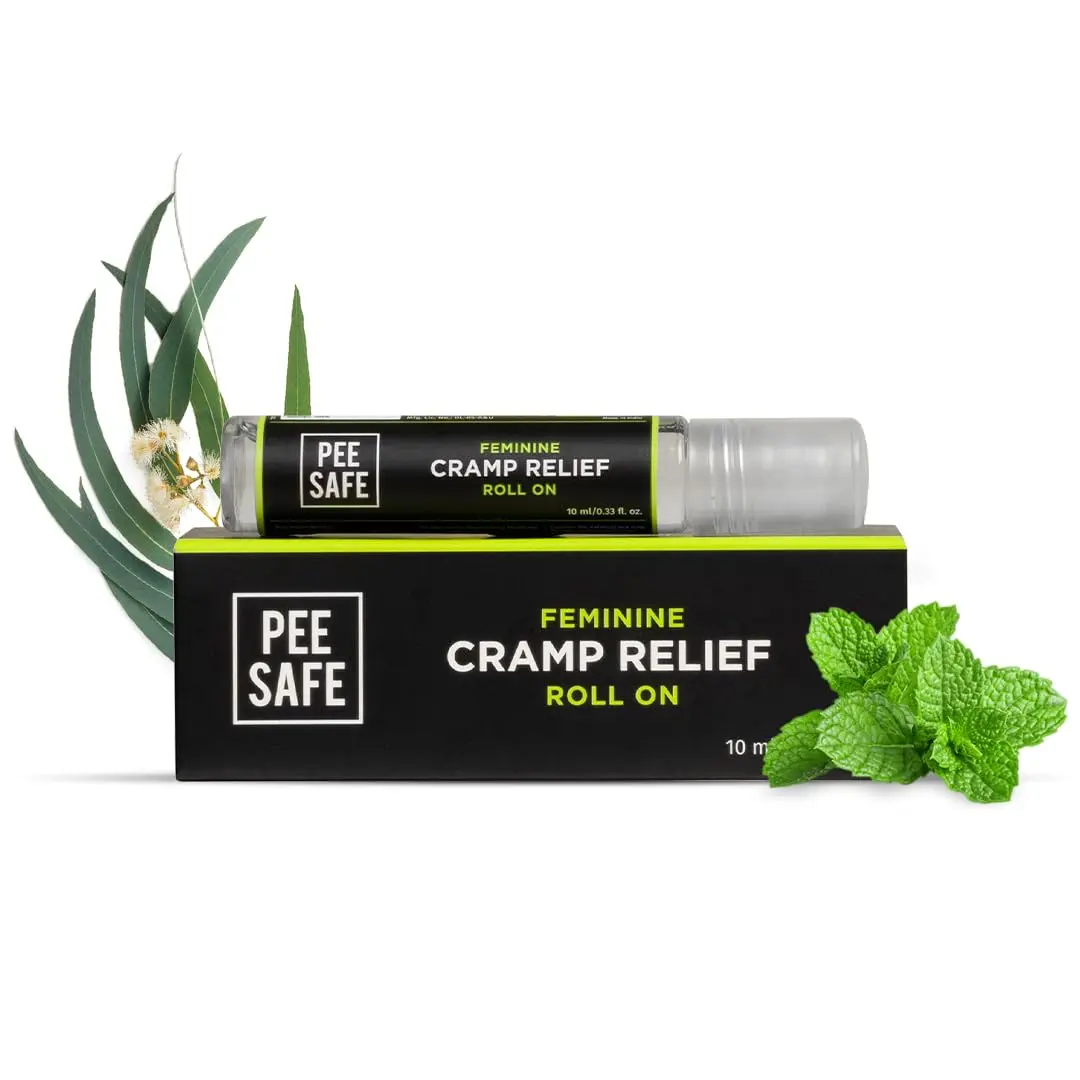 Pee Safe Cramp Relief Roll On by Redcliff, a medication for feminine pain relief during periods.