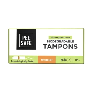 Pee Safe regular absorbency tampons made with 100% organic cotton for comfortable, natural, and biodegradable period protection.
