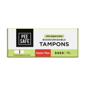 Pee Safe Super Plus organic cotton tampons provide comfortable, discreet, and absorbent period protection for active women for up to 8 hours.