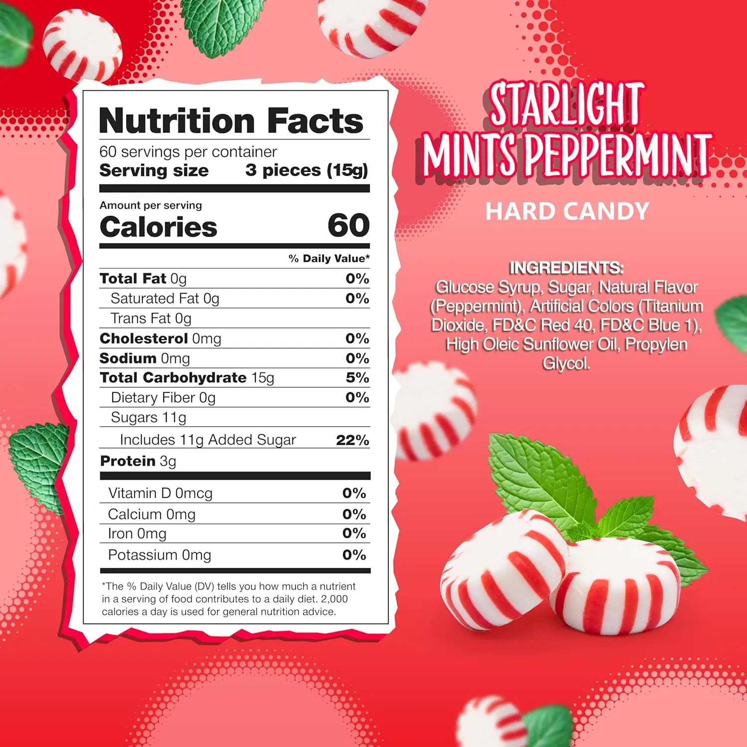 A two-pound bulk pack of red and white striped Starlight Peppermint Mints hard candy, individually wrapped and perfect for holiday treats.