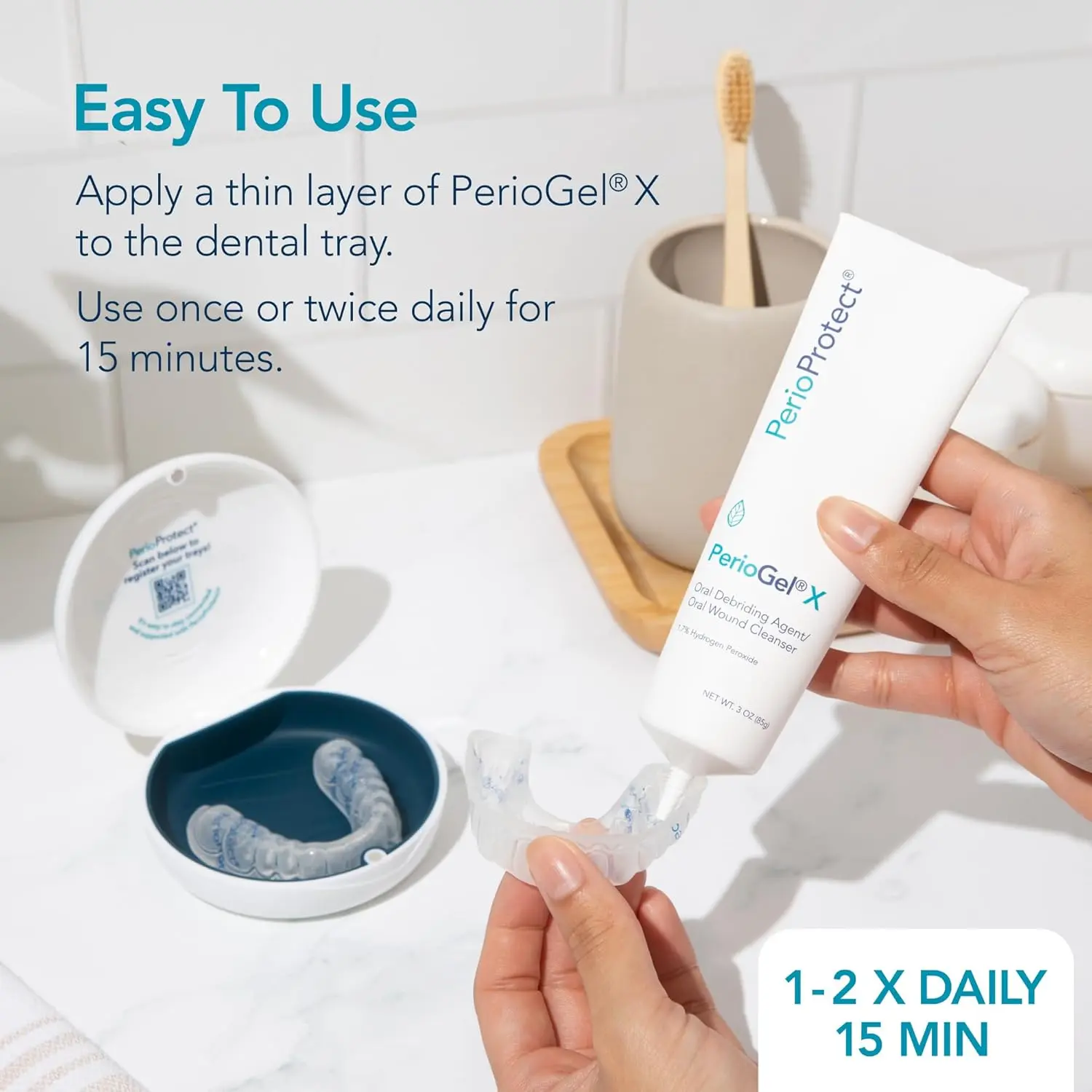 Perio Protect PerioGelX promotes teeth whitening and delivers effective, non-invasive periodontal treatment below the gum line to combat gum disease.