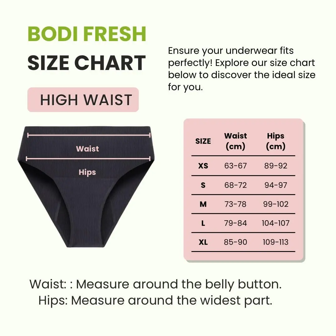 High-waisted period underwear designed for heavy flow, offering leakproof protection, odor control, and reusability for women and teen girls.