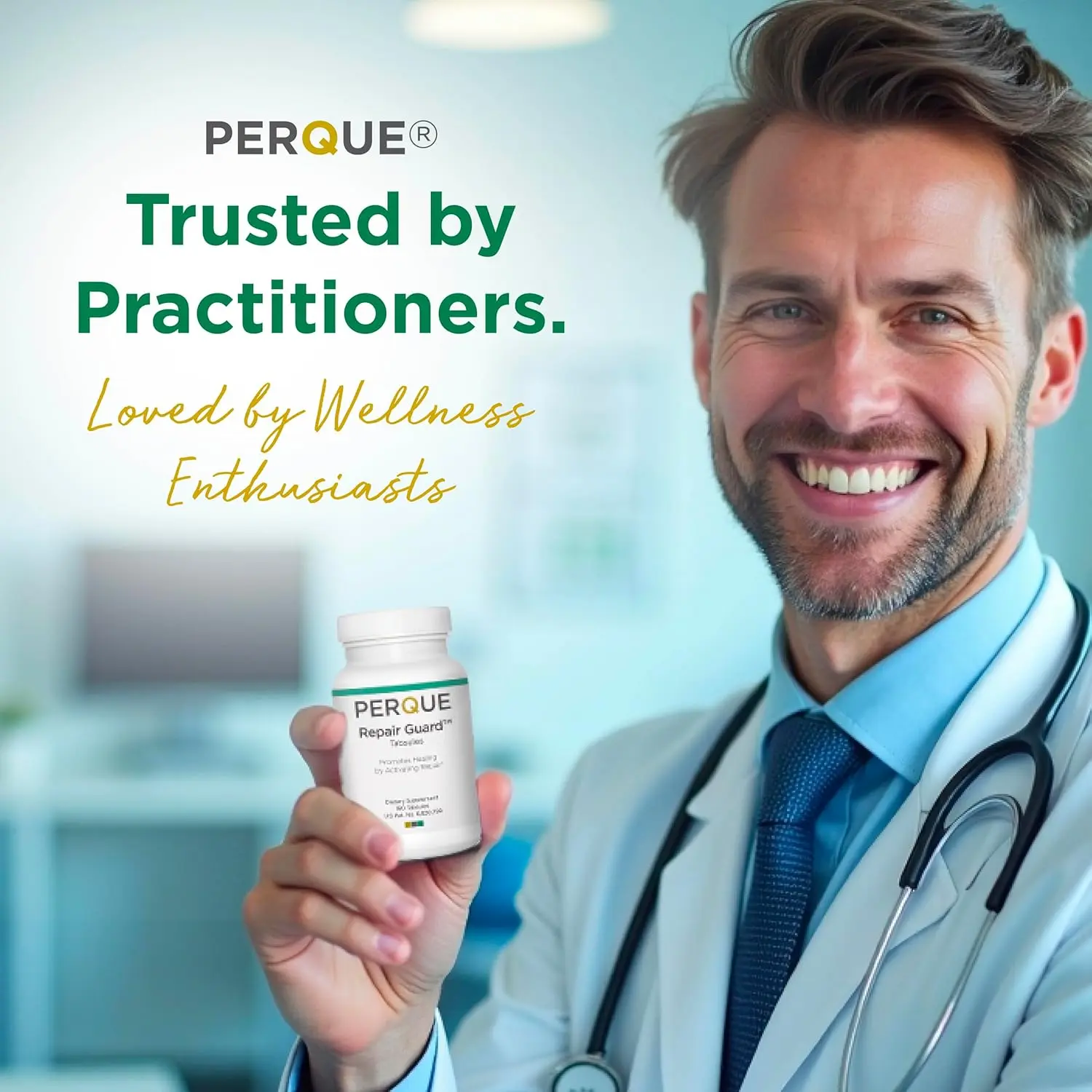 Bottle of PERQUE Repair Guard antioxidant formula tablets, 180 count.