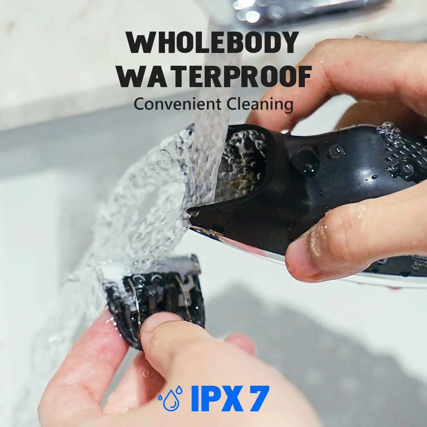 Portable and waterproof pet grooming clippers kit with guide combs and cleaning brush for trimming dog and cat hair at home.