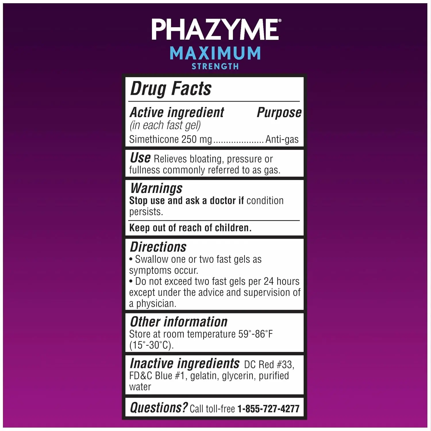 Phazyme Maximum Strength fast gels provide gas and bloating relief with simethicone in a 12 count package.