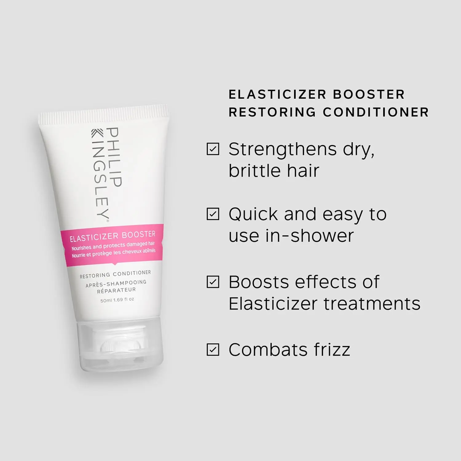 Philip Kingsley Strength Superstars Gift Set with Elasticizer and Elasticizer Booster to moisturize, strengthen, and add shine to all hair types.