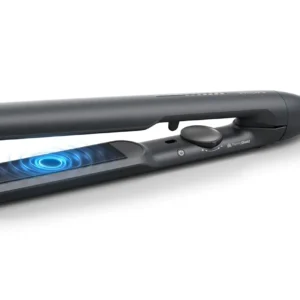 Warm black Philips 5000 series hair straightener with ThermoShield technology for less heat damage and ionic care for smooth, shiny, frizz-free hair.