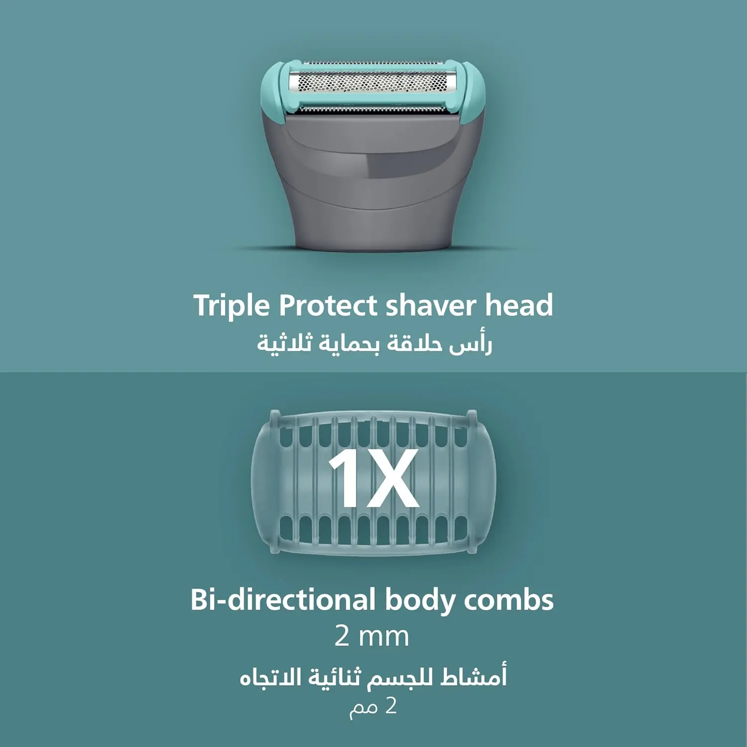 The Philips Body Groomer 3000 provides a smooth, close shave down to 0.2mm and includes a click-on comb for trimming hair in any direction, featuring patented skin-friendly cutting technology and showerproof design.