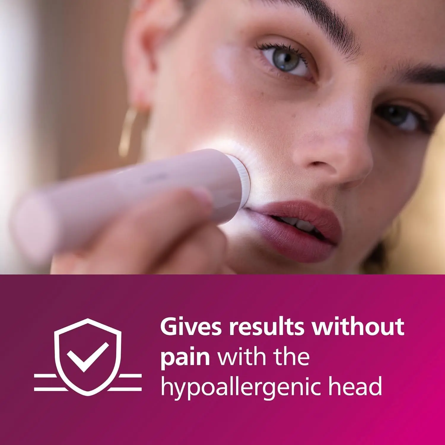 The Philips 5000 Series facial hair remover provides beautifully smooth, painless hair removal with its built-in LED light and mirror, all in a compact, portable design.