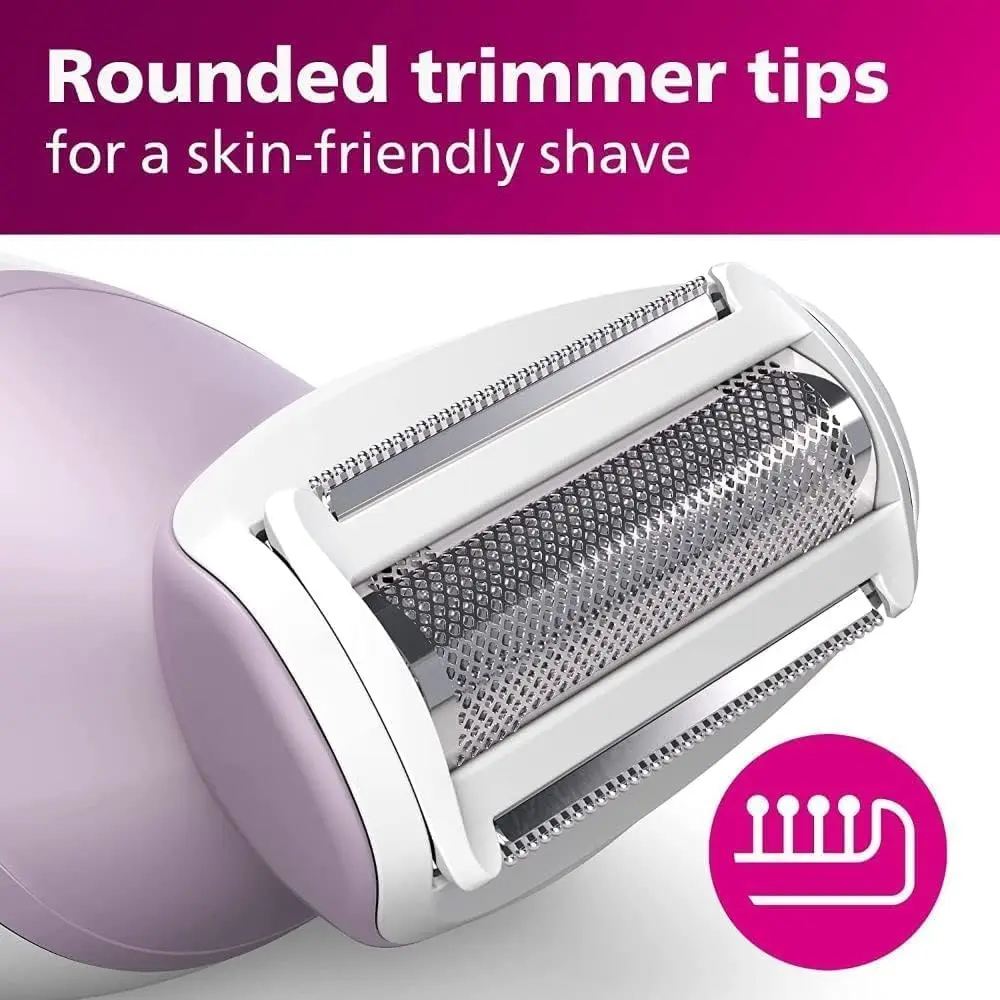 Philips Lady Shaver 6000 provides a close, comfortable shave with its floating foil, rounded trimmer tips, ergonomic design, and wet & dry functionality.
