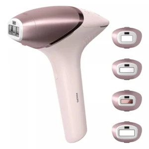 The Philips Lumea IPL hair removal device with four attachments for the face, body, underarms, and bikini area offers long-lasting smooth skin and hair reduction in as little as three treatments.