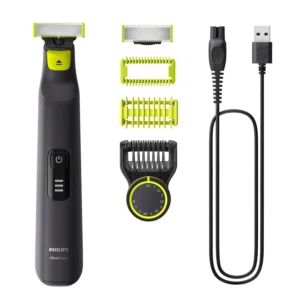 The Philips OneBlade Pro face and body trimmer features unique OneBlade technology, a 12-length precision comb, and a skin guard for comfortable wet or dry use.