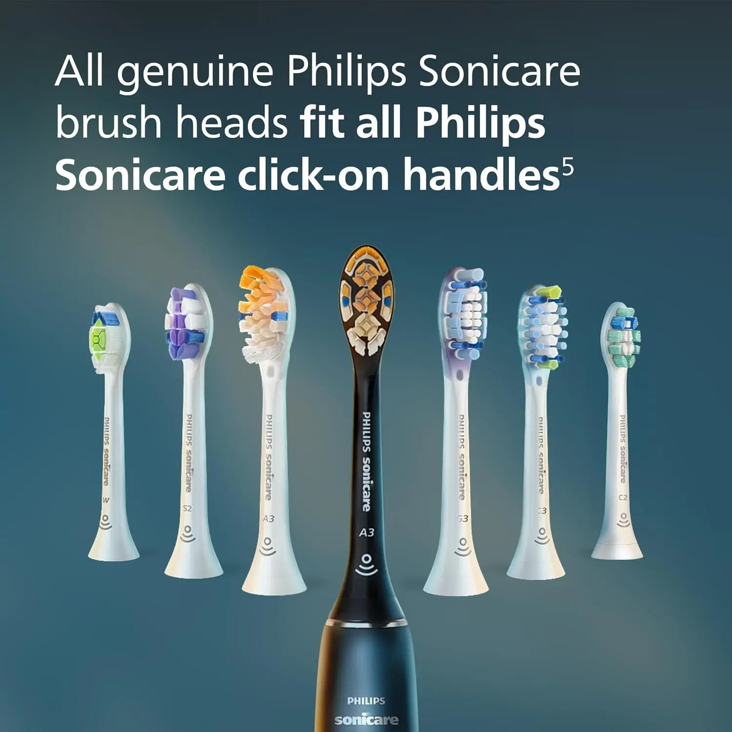 Three white Philips Sonicare C2 Optimal Plaque Control toothbrush replacement heads for a rechargeable electric toothbrush, removing up to 7x more plaque.