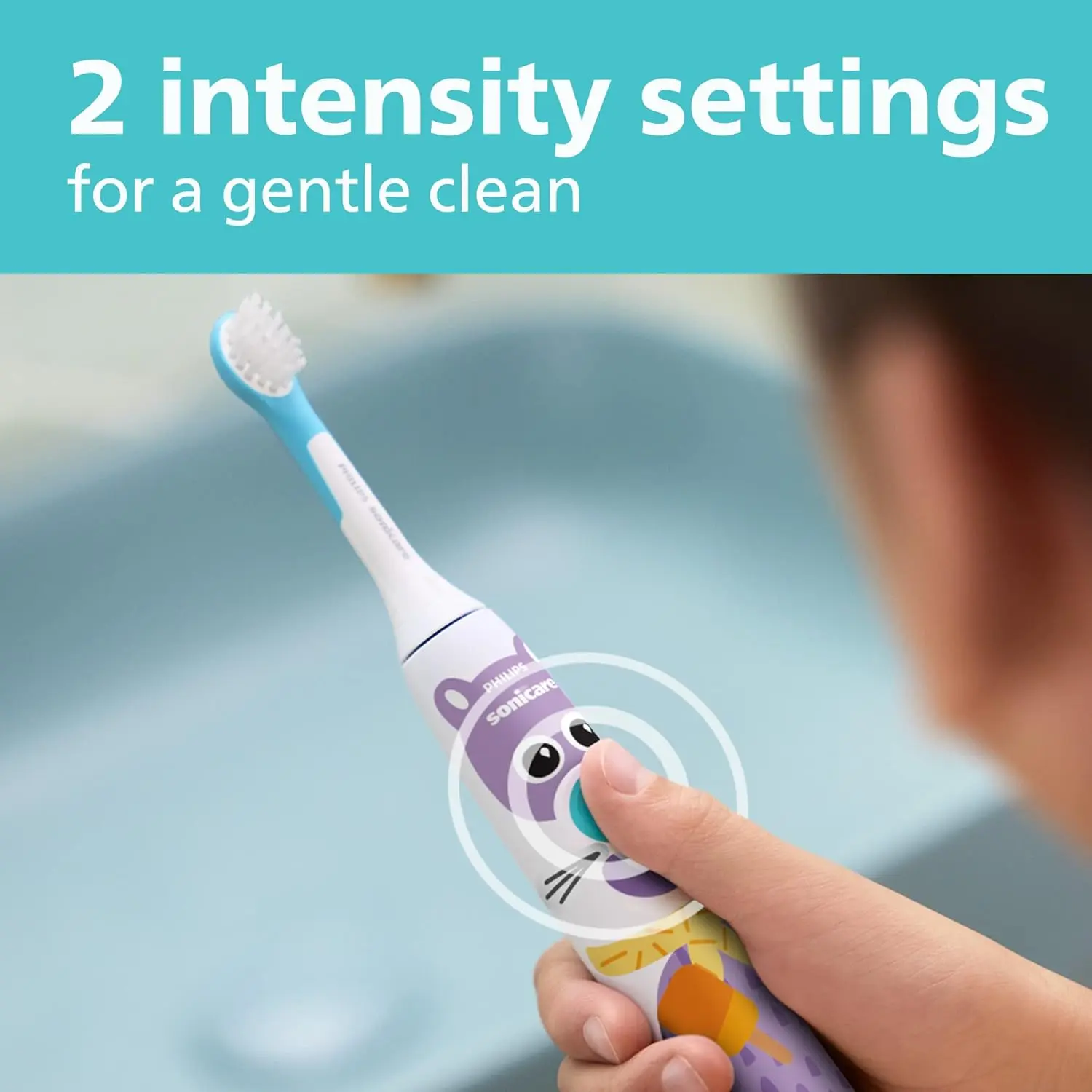 Philips Sonicare Kids Electric Toothbrush Pet Edition helps children brush for the dentist-recommended two minutes, featuring customizable stickers and gentle sonic cleaning action.
