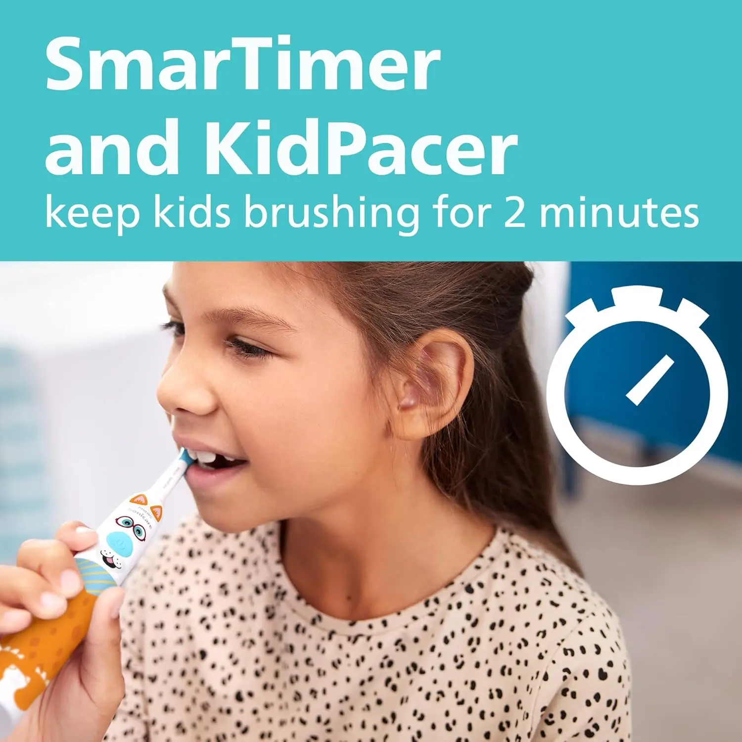 Philips Sonicare Kids Electric Toothbrush Pet Edition helps children brush for the dentist-recommended two minutes, featuring customizable stickers and gentle sonic cleaning action.