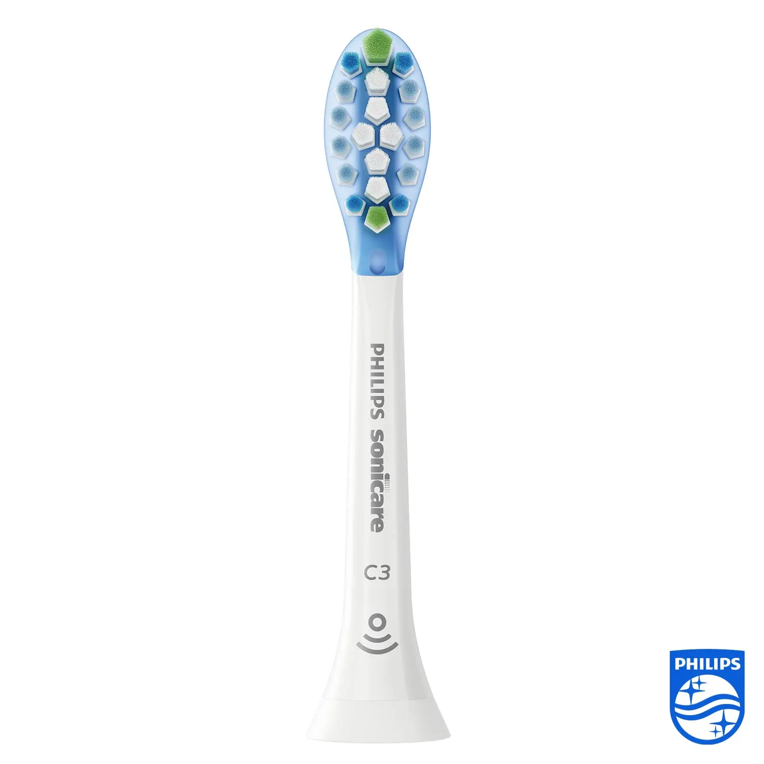 A pack of two genuine Philips Sonicare electric toothbrush replacement brush heads in white, designed for premium plaque removal and improved gum health.