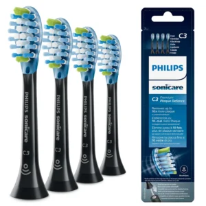 A four-pack of genuine Philips Sonicare standard brush heads compatible with all Sonicare handles, featuring adaptive cleaning technology for superior plaque removal.