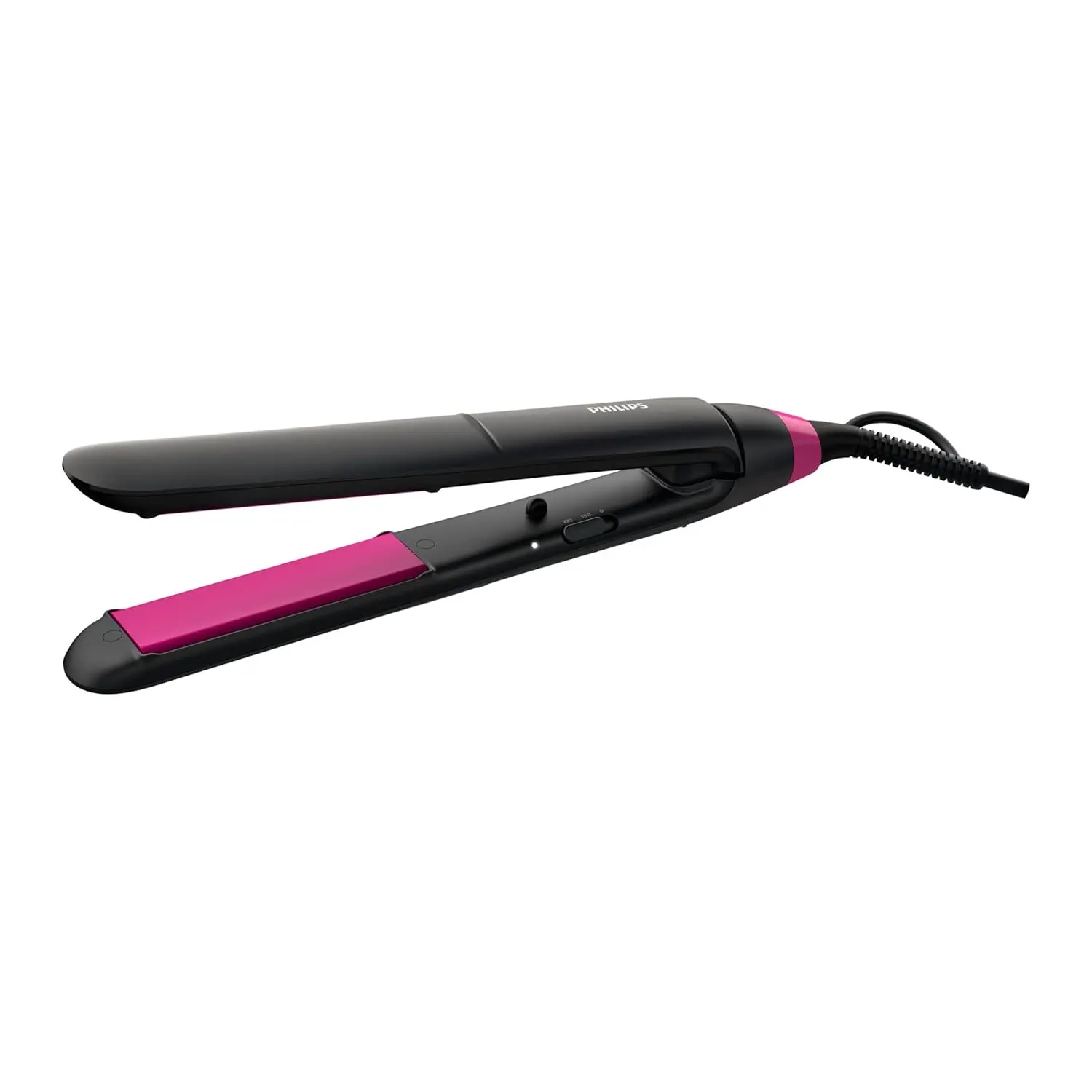 The Philips StraightCare Essential hair straightener heats up in 60 seconds, featuring 100mm long plates and a 220°C maximum temperature with two settings.