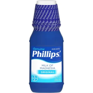 A 12 fl oz bottle of Phillips' Milk of Magnesia Original Flavor liquid laxative provides gentle, cramp-free overnight relief from occasional constipation.