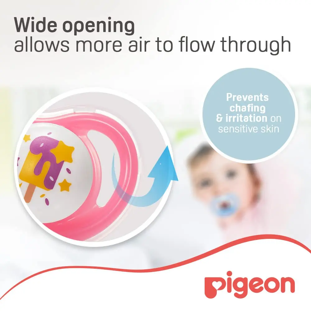 Pigeon Minilight pacifier for girls, featuring an ultra lightweight design, soft silicone nipple and BPA-free construction for baby's comfort and safety.