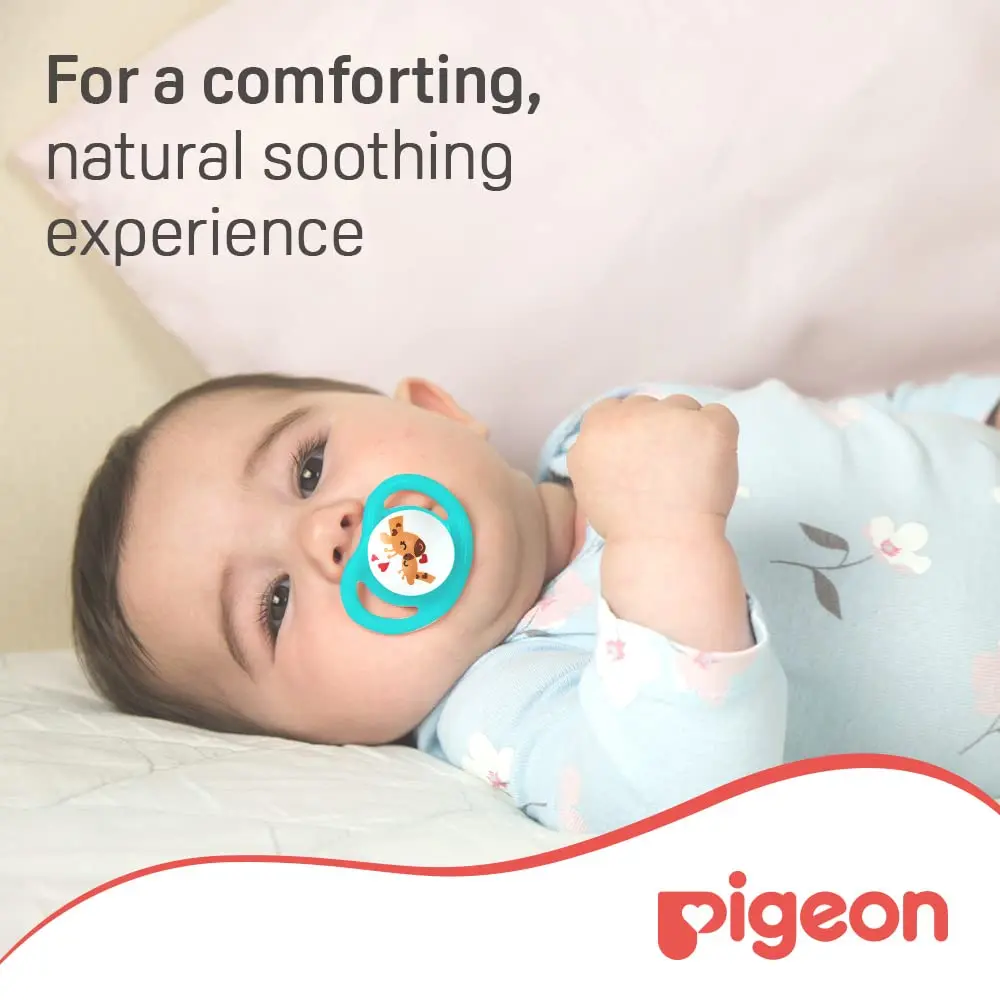 Pigeon Minilight Pacifier L size for girls, featuring a soft silicone nipple and a lightweight design for baby's comfort, with strategically placed breather holes for enhanced safety and airflow.