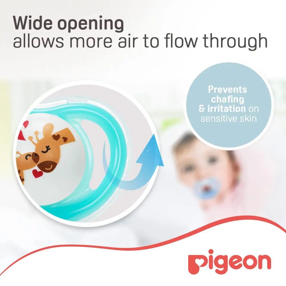 Pigeon Minilight Pacifier L size for girls, featuring a soft silicone nipple and a lightweight design for baby's comfort, with strategically placed breather holes for enhanced safety and airflow.