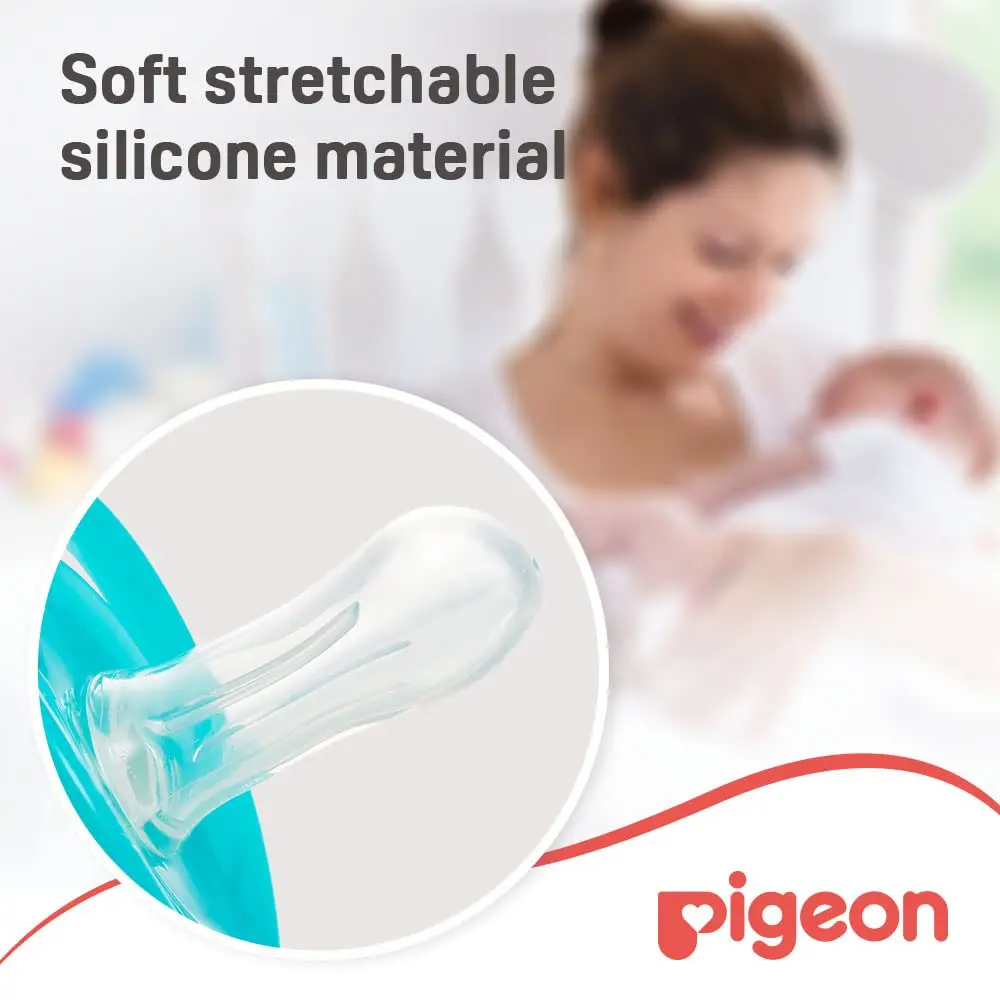 Pigeon Minilight Pacifier L size for girls, featuring a soft silicone nipple and a lightweight design for baby's comfort, with strategically placed breather holes for enhanced safety and airflow.