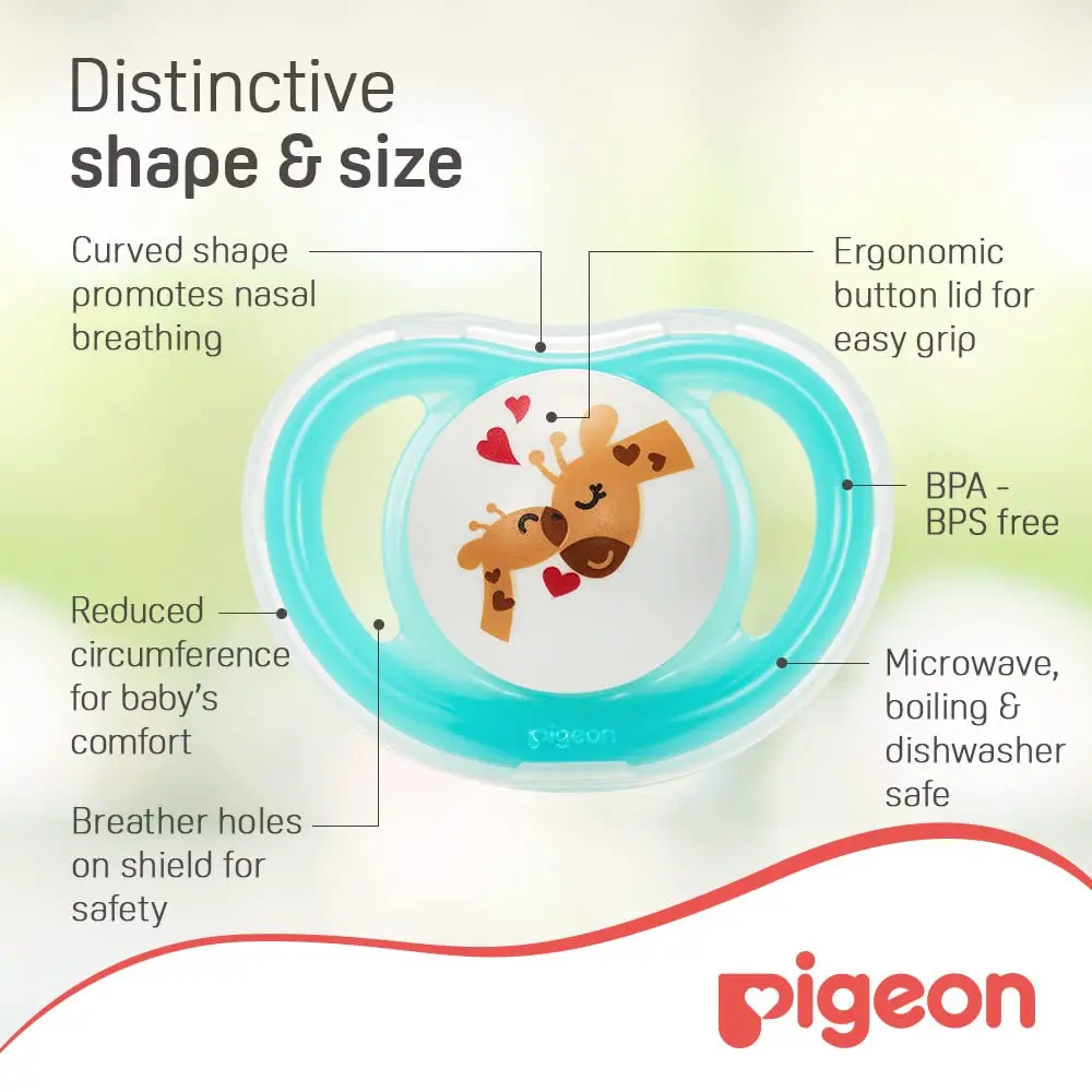 Pigeon Minilight Pacifier L size for girls, featuring a soft silicone nipple and a lightweight design for baby's comfort, with strategically placed breather holes for enhanced safety and airflow.