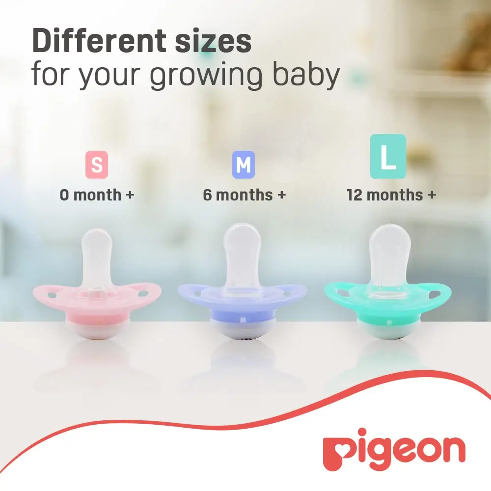 Pigeon Minilight Pacifier L size for girls, featuring a soft silicone nipple and a lightweight design for baby's comfort, with strategically placed breather holes for enhanced safety and airflow.