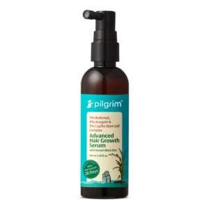 Pilgrim Redensyl hair growth serum with Anagain promotes thicker, denser, and stronger hair for all hair types and textures, addressing thinning and scalp issues.
