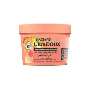 Garnier Ultra Doux Pineapple Hair Food mask strengthens long, fragile hair with 98% natural ingredients, vitamins C, E, and F, and reduces breakage and split ends.