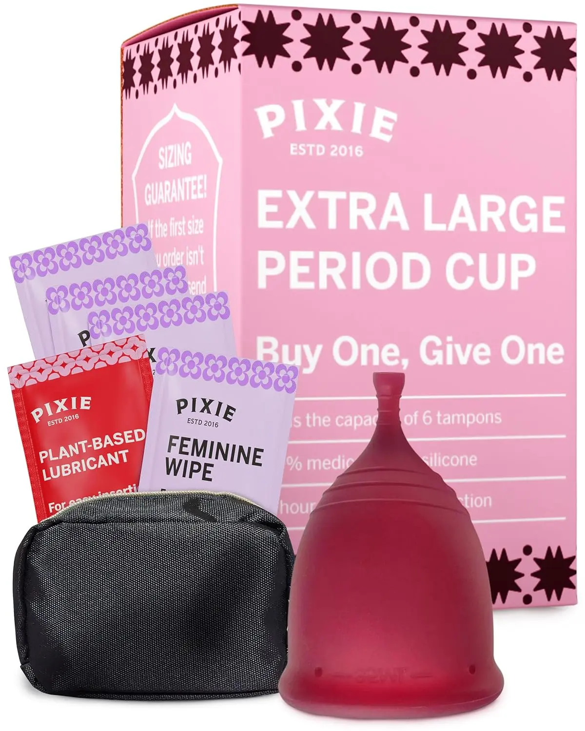 The Pixie menstrual cup is a reusable, soft, and medical-grade silicone cup that offers up to 12 hours of leak-free period protection and is a sustainable alternative to tampons.