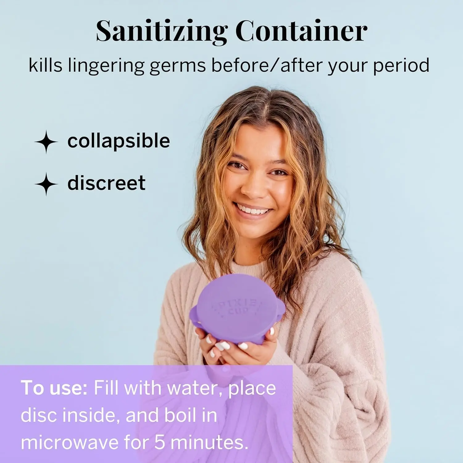 This Pixie menstrual disc kit contains a small and large medical-grade silicone disc, lube, wash, sterilizing cup and wipes for comfortable and safe period protection up to 12 hours.
