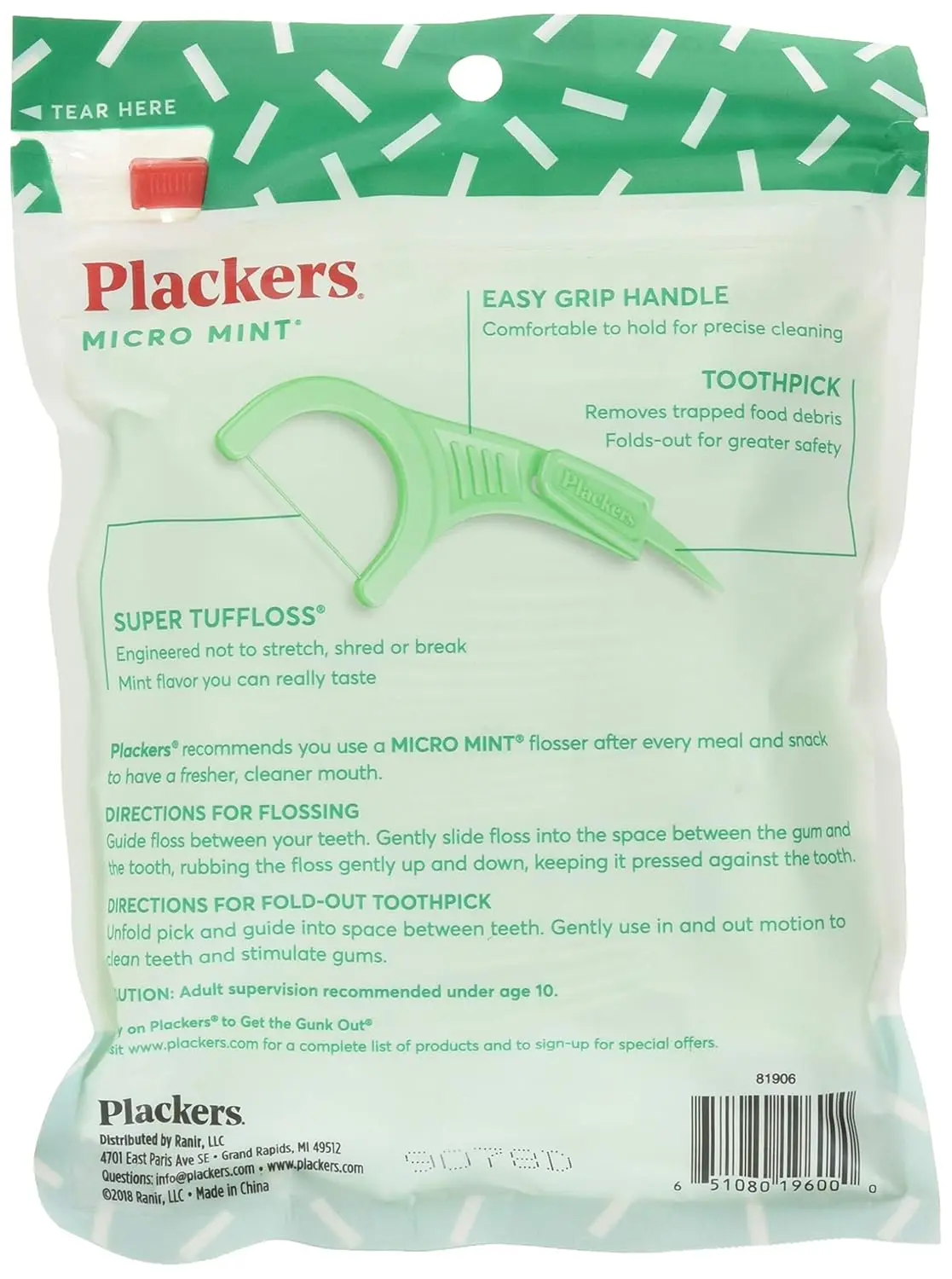 A pack of Plackers Micro Mint dental flossers with Super Tuff floss that slides easily between tight teeth and a protected pick for a fresh, clean feel.
