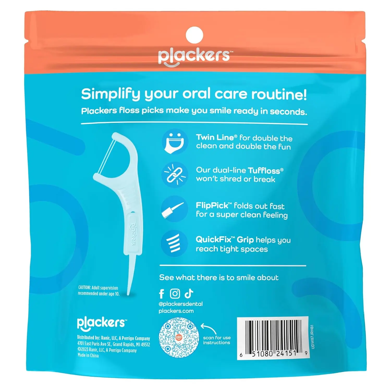 Plackers Twin-Line Dental Flossers provide a cool mint, dual-action clean with super tuffloss, easy storage, and a fold-out toothpick for on-the-go dental care.