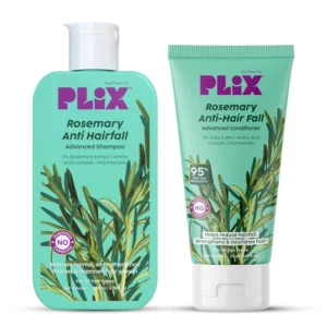 PLIX Rosemary Anti Hair Fall shampoo and conditioner reduces hair fall and strengthens hair with rosemary extract.