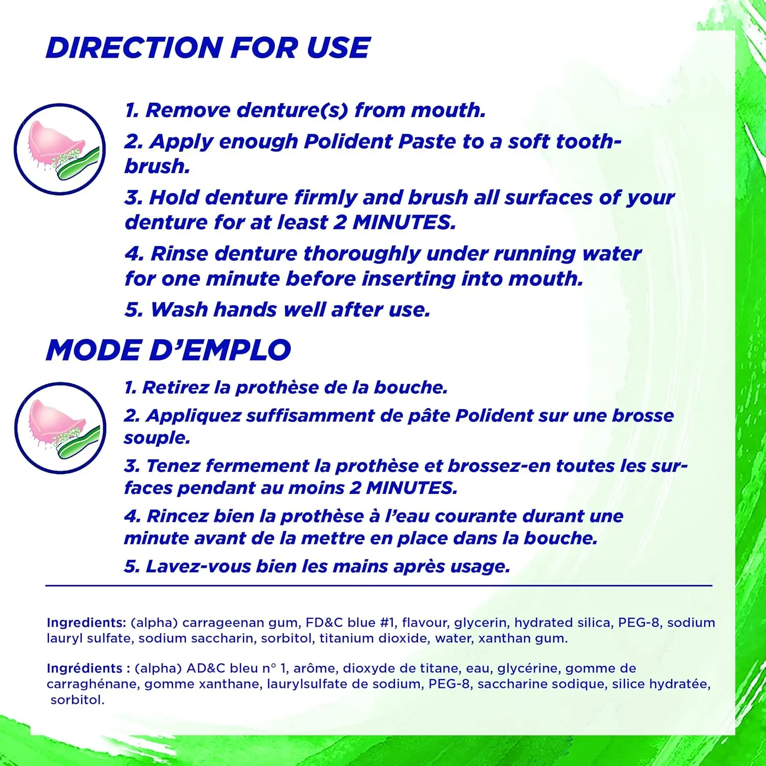 A tube of Polident Triple Mint Fresh denture cleanser paste, designed for daily cleaning and a fresh feeling.