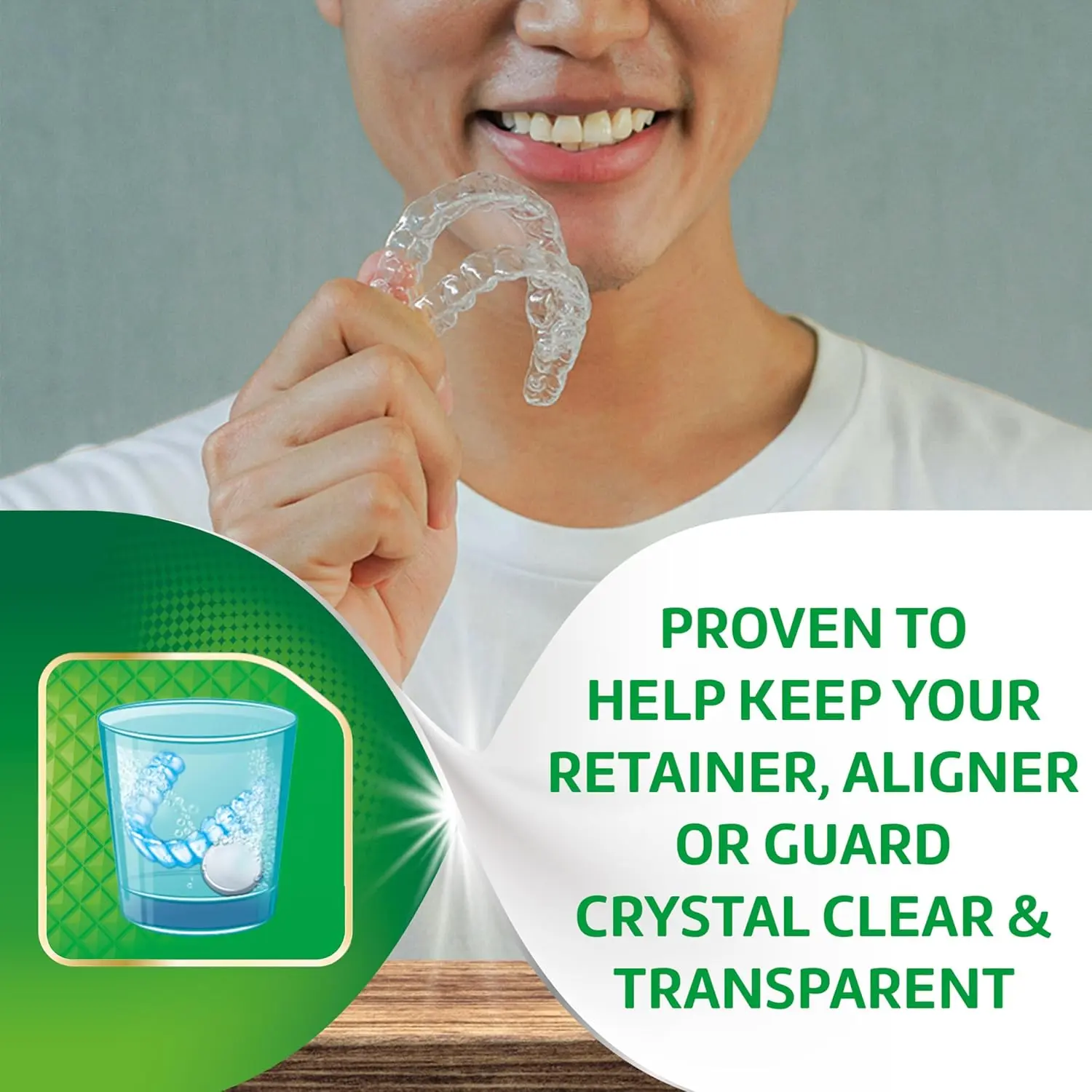 Polident triple mint antibacterial denture cleanser tablets quickly dissolve to clean retainers, dentures, mouth guards, sport guards, and night guards, removing stains, plaque, and killing odor-causing bacteria.