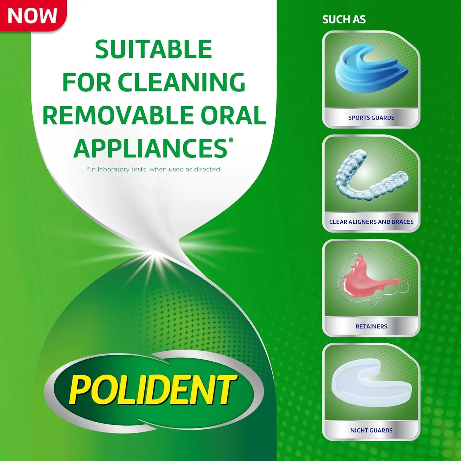 An 84-count box of Polident denture cleansing tablets that kill 99.99% of odor-causing bacteria in 3 minutes and help reduce plaque buildup for cleaner, fresher dentures.