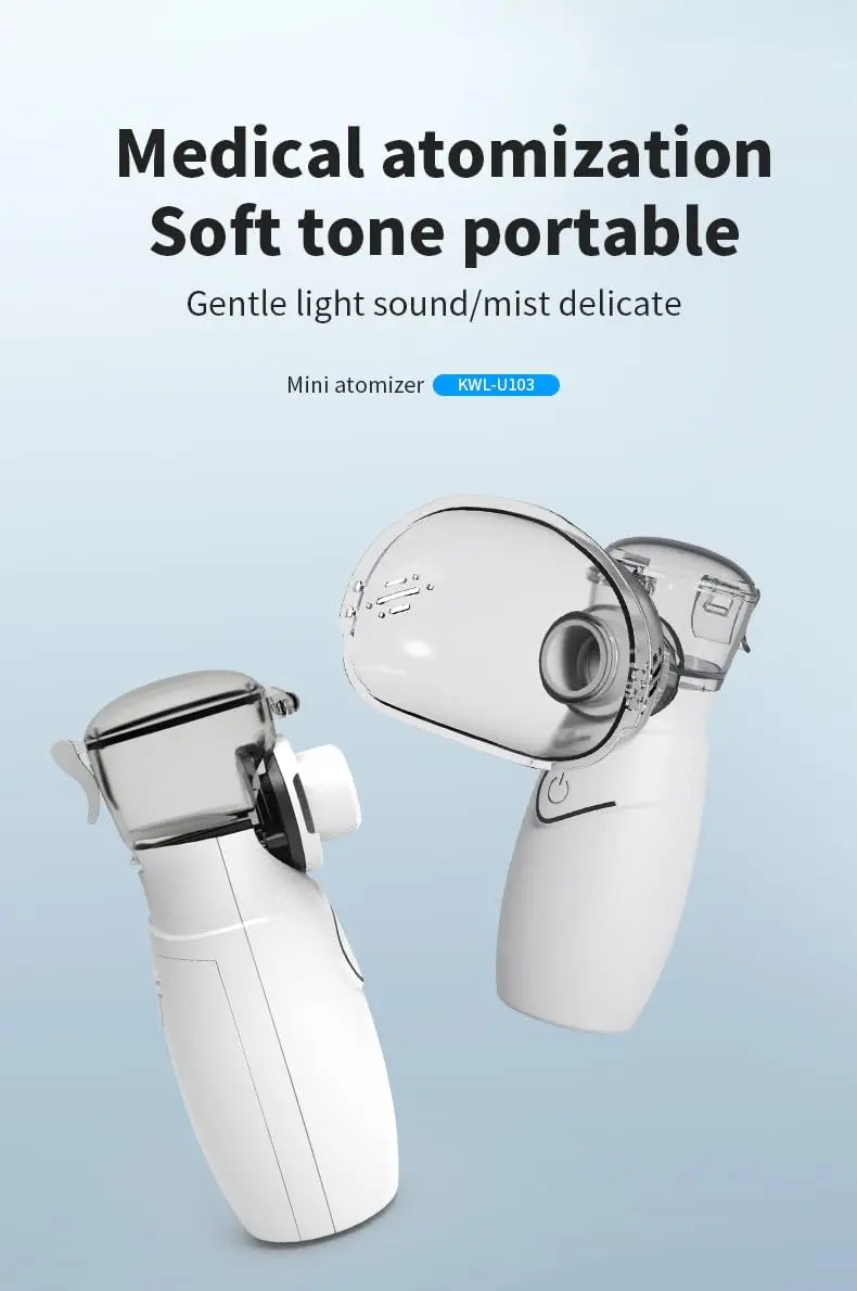 This portable mini inhaler is a handheld cool mist humidifier with masks and USB cable, suitable for both adults and children for easy breathing.