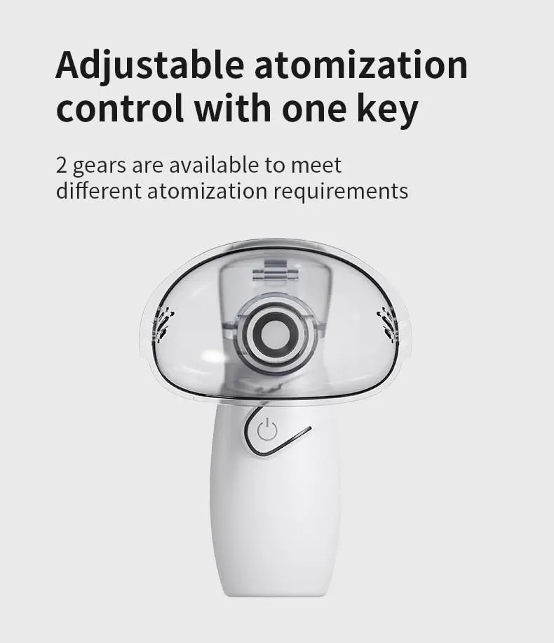 This portable mini inhaler is a handheld cool mist humidifier with masks and USB cable, suitable for both adults and children for easy breathing.
