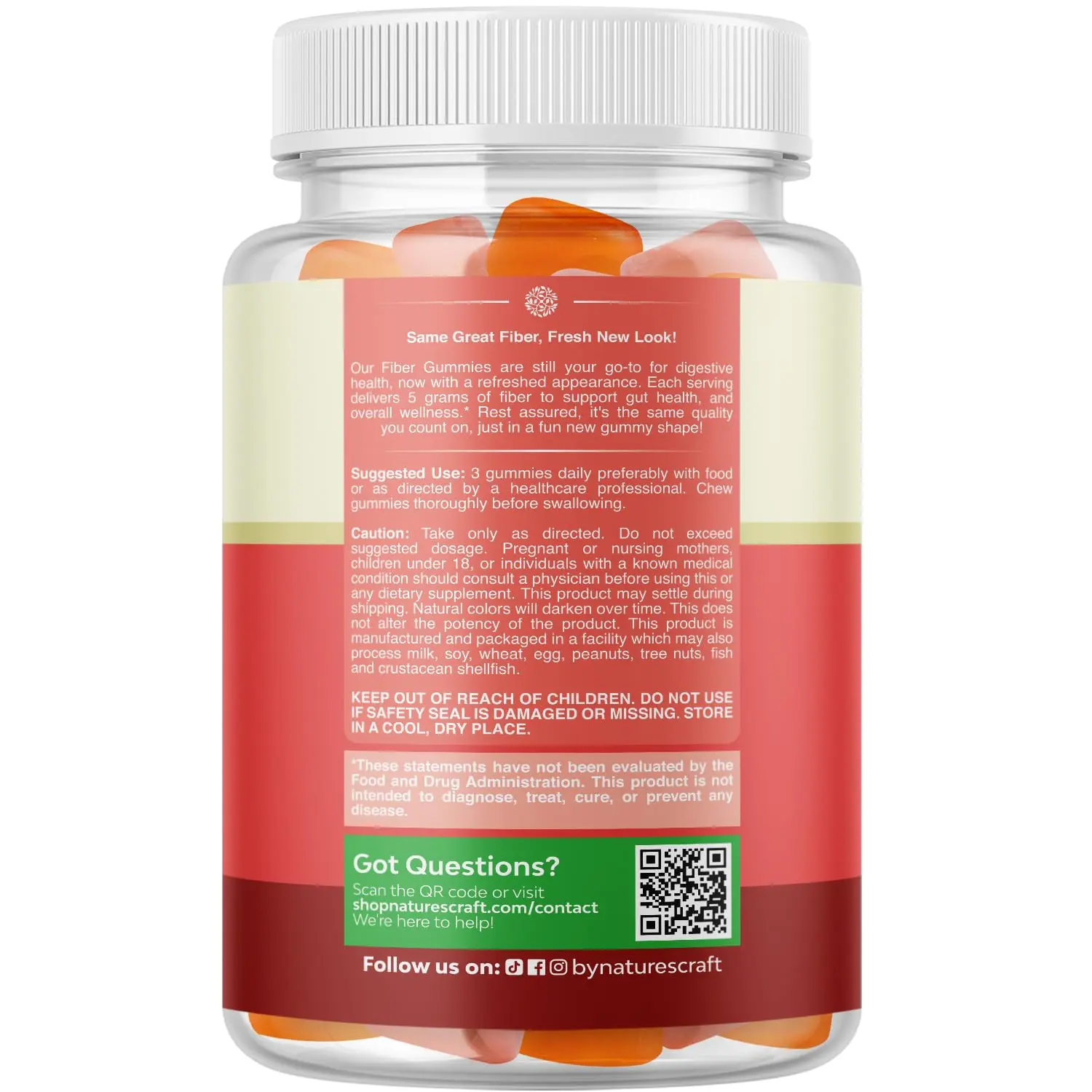 Natures Craft prebiotic fiber gummies support gut health, digestive support, and immunity with inulin and chicory root fiber in a tasty, halal, and vegan gummy.