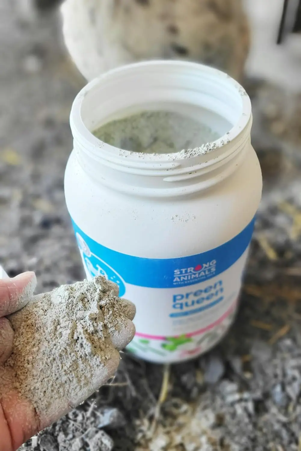 Preen Queen chicken dust bath additive with peppermint and citronella essential oils helps absorb moisture and odors for all types of poultry.