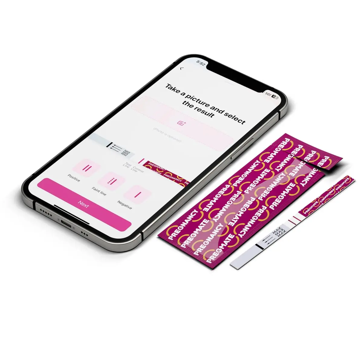 Twenty-five PREGMATE pregnancy test strips in individual pouches for early and accurate detection, with a sensitivity of 25 mIU/mL, allowing testing up to 5 days before a missed period.