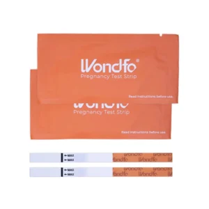 Individually wrapped Wondfo pregnancy test strips detect hCG levels as low as 25 mIU/ml for early and reliable home pregnancy detection.
