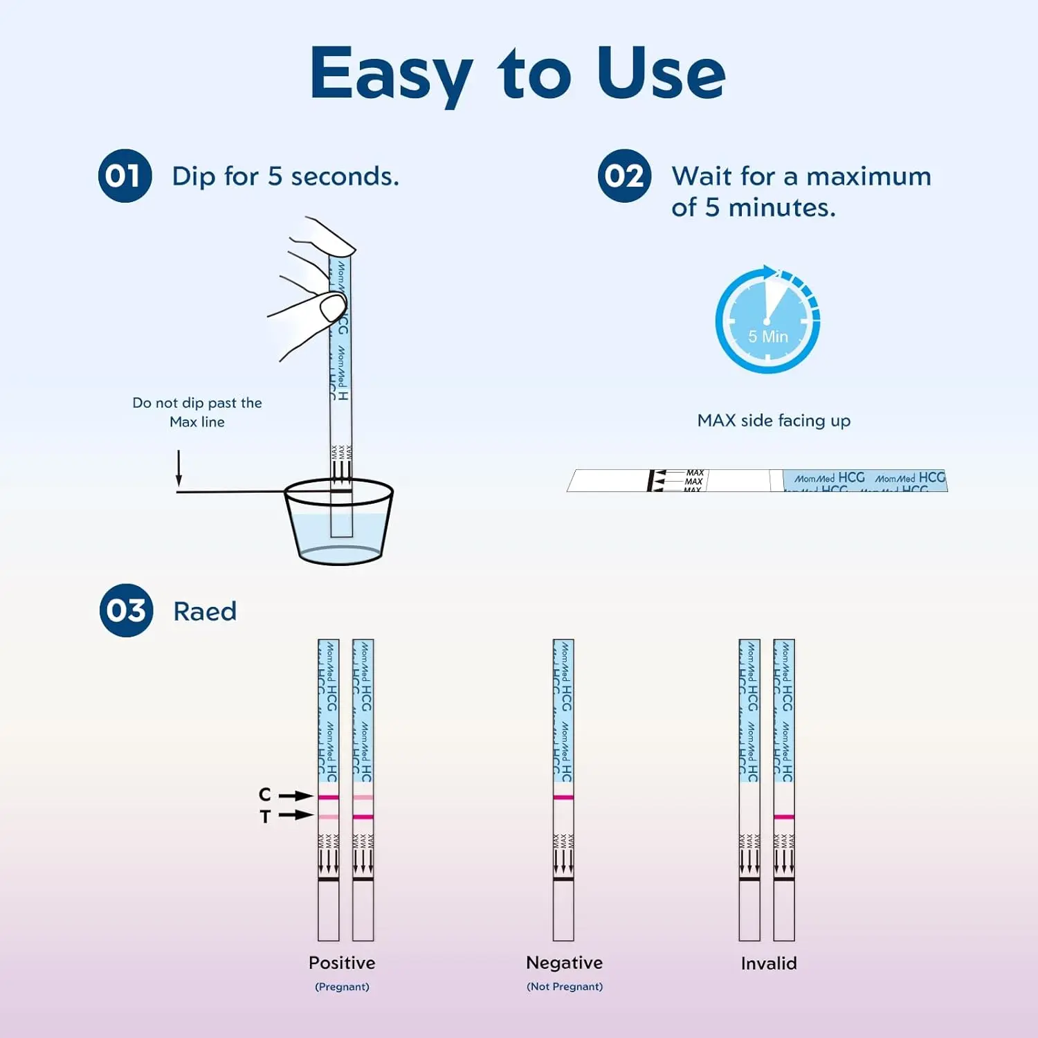 This home pregnancy test kit includes 55 individually wrapped pregnancy test strips and 55 urine collection cups for early and accurate HCG detection with over 99% accuracy.