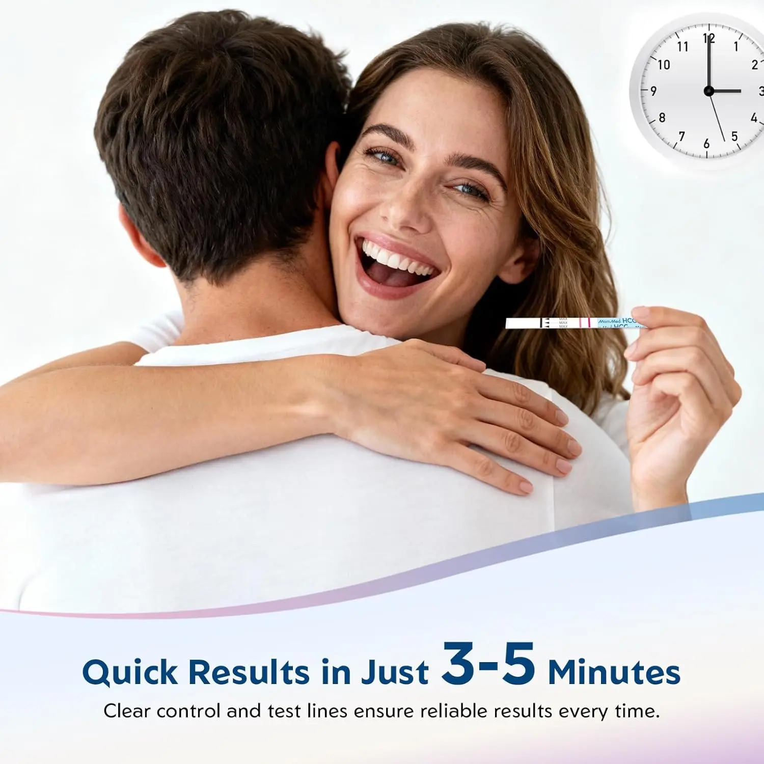 This home pregnancy test kit includes 55 individually wrapped pregnancy test strips and 55 urine collection cups for early and accurate HCG detection with over 99% accuracy.