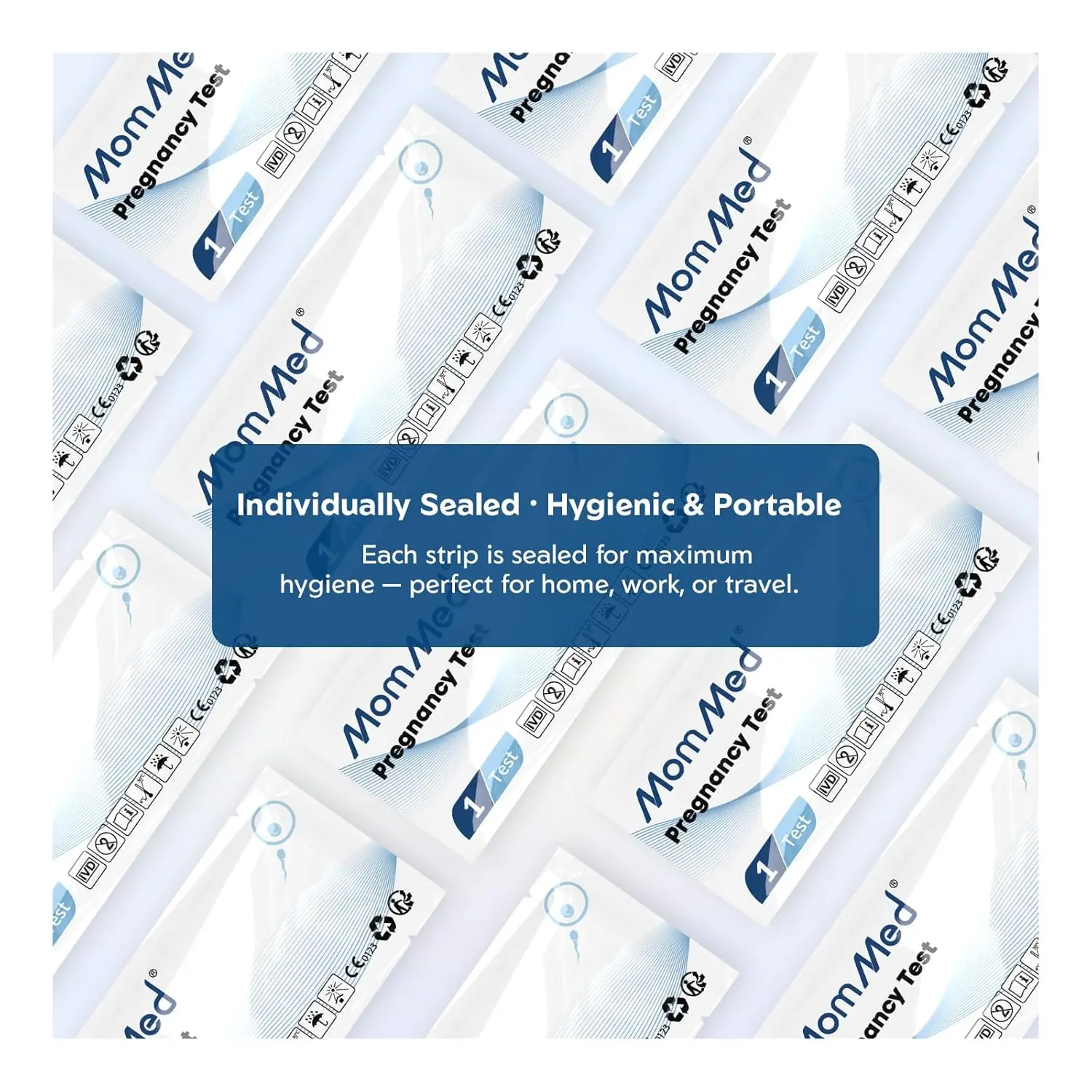 This home pregnancy test kit includes 55 individually wrapped pregnancy test strips and 55 urine collection cups for early and accurate HCG detection with over 99% accuracy.