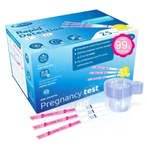 This bulk pack of pregnancy test strips offers accurate and reliable results in the comfort of your home, providing early detection with over 99% accuracy and included urine cups.