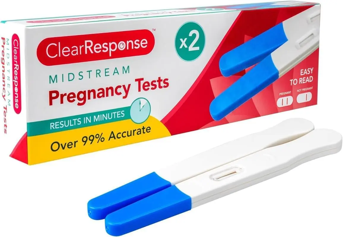 This image shows a two-pack of FERRIS pregnancy tests, designed for early detection with over 99% accuracy and a clear, easy-to-read display for quick results and convenient home use.